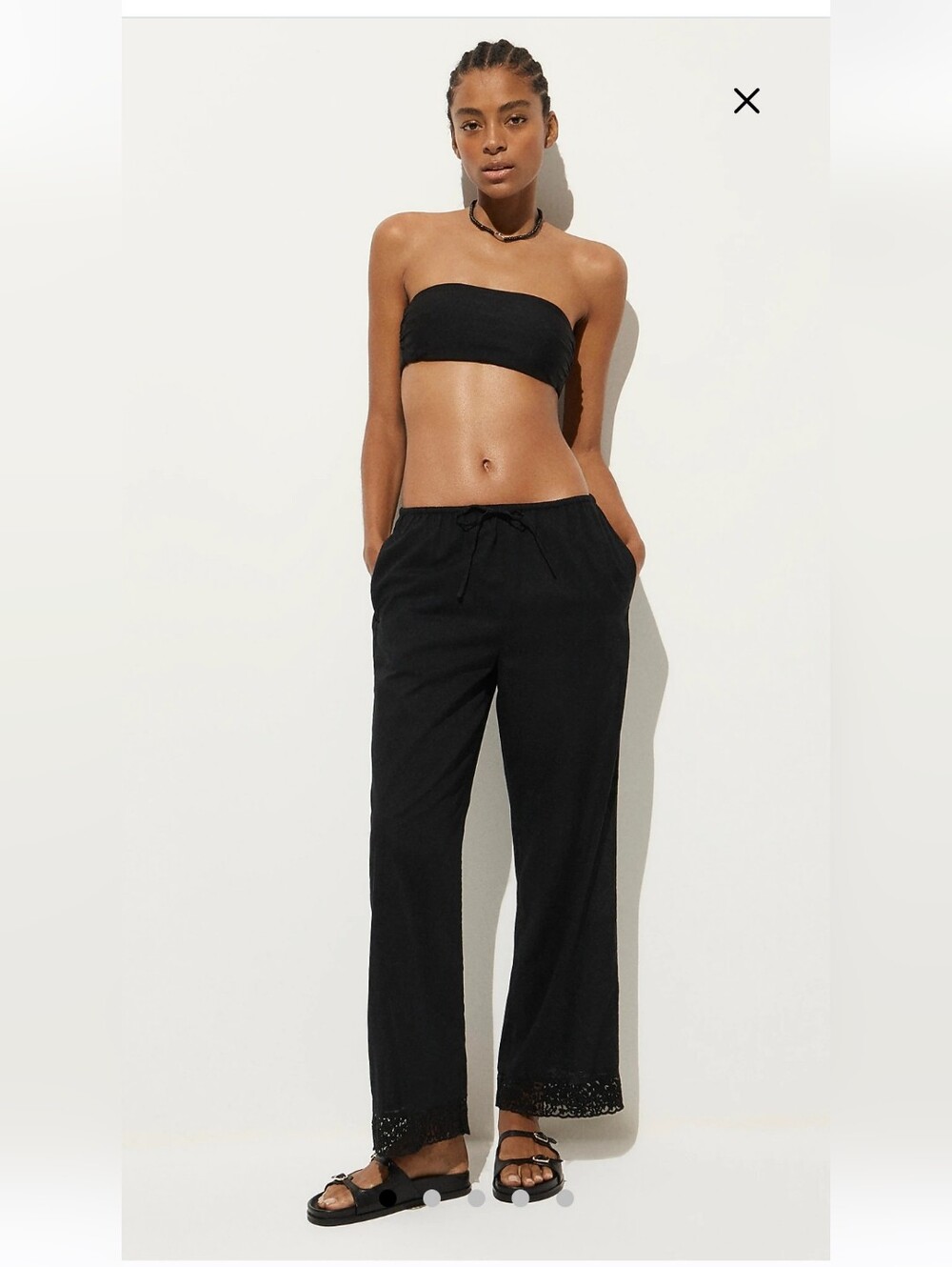 J.Crew Black Drawstring Wide-Leg Cotton voile beach pant with lace trim SzM $128